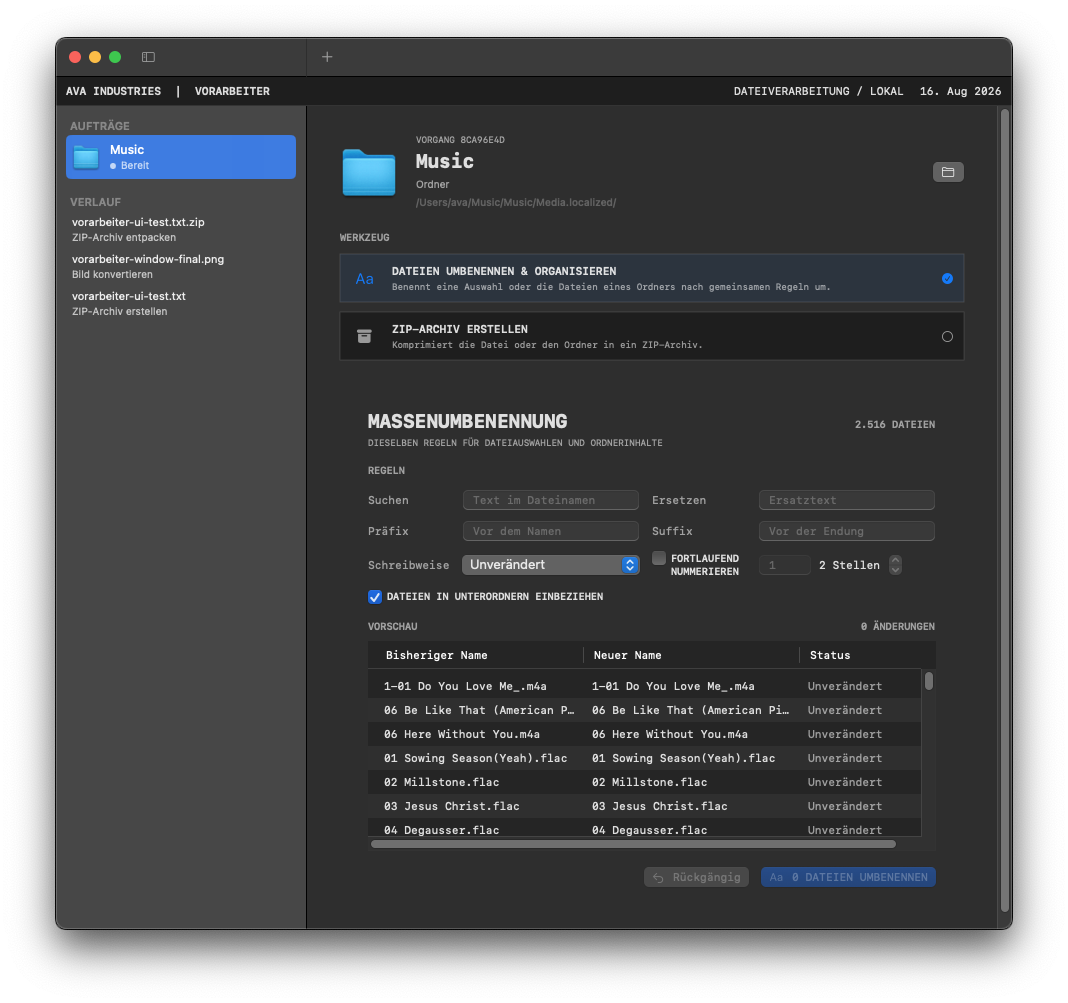 VORARBEITER batch-renaming a large collection of files