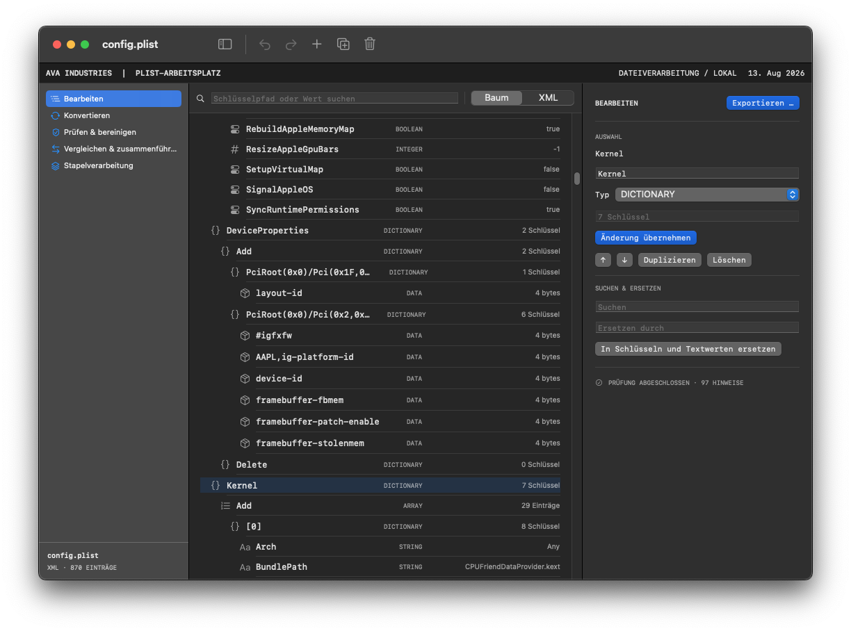 VORARBEITER with the Property List workspace open