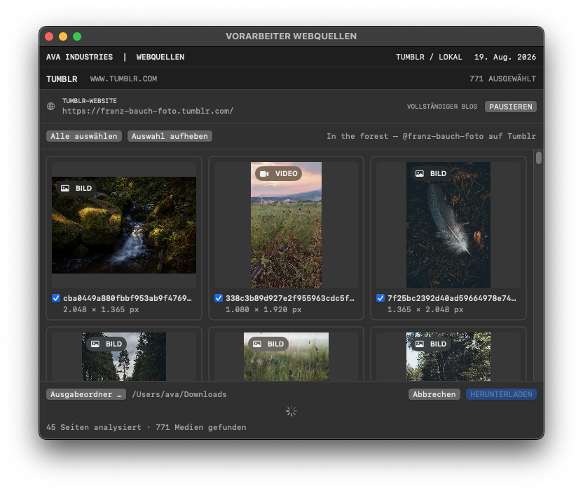 VORARBEITER analyzing and downloading a web source